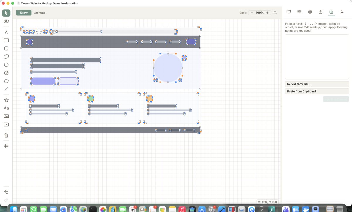 Import tab for pasting SVG markup or importing a file